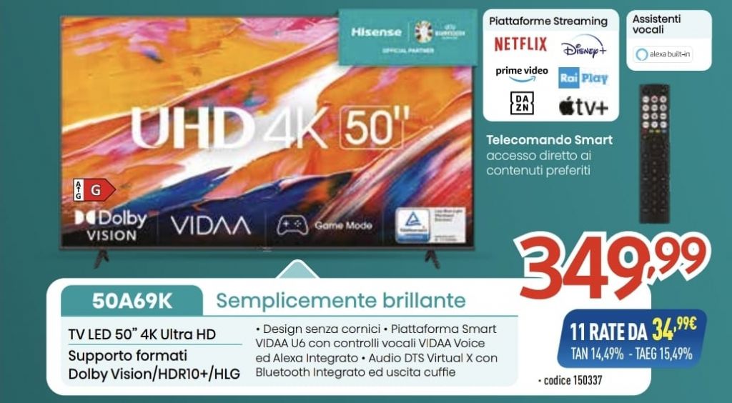 TV HISENSE 50A69K 4K UHD